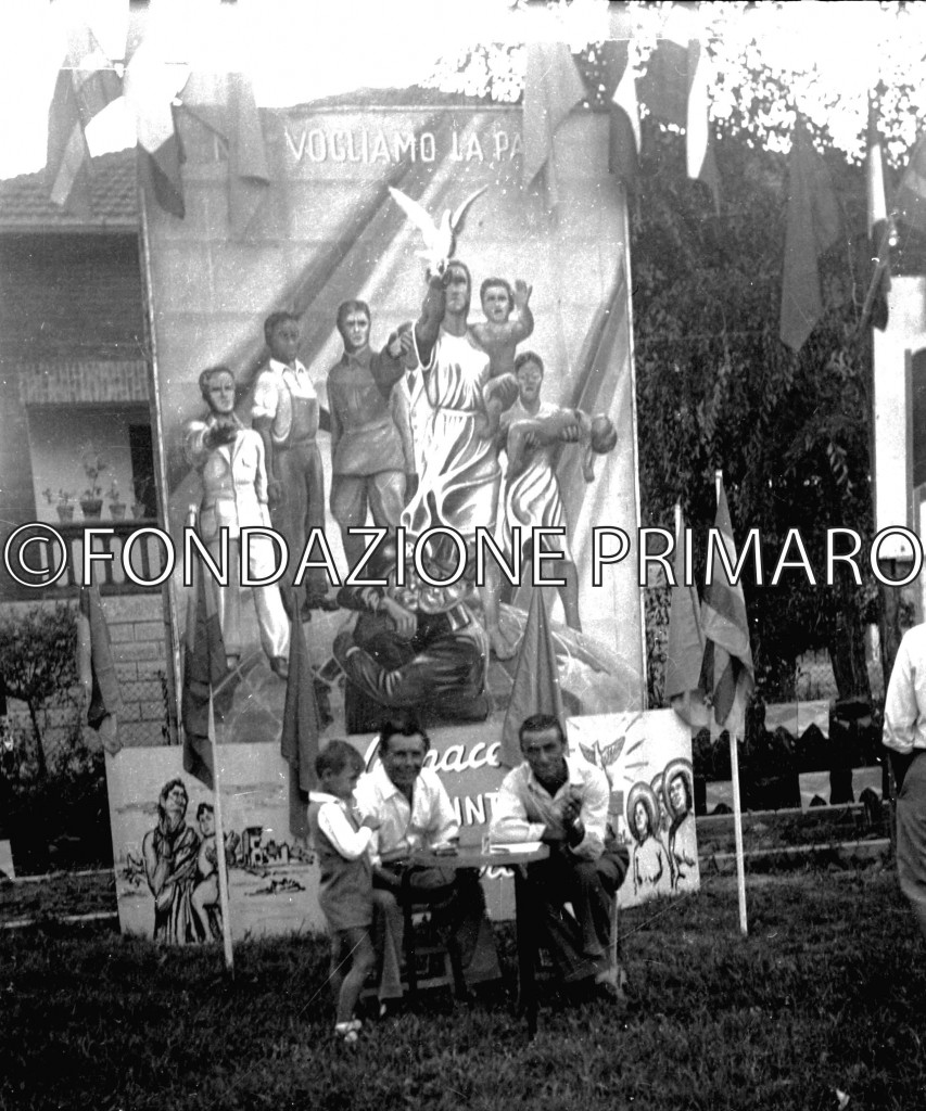Filo anni '50.Festa de L'Unità. Al centro Vandini Guerriero con il figlio Agide, alla destra Dal Buono Senen.
